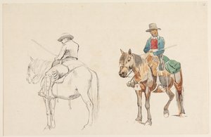 Campagnol te paard, schuin van achteren gezien. Campagnol te paard schuin van voren gezien door Johan Thomas Lundbye