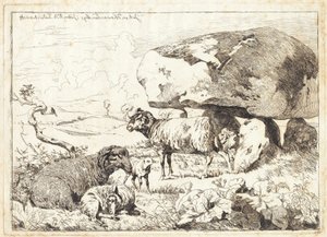 Schapen bij een grafheuvel door Johan Thomas Lundbye