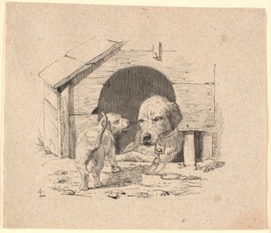 De puppy. Illustratie voor Kaalunds "Fabels voor kinderen". Zie opmerking uit het archiefcatalogus.