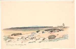 Landschap van Hornbæk met de plantage en Kullen op de achtergrond door Johan Thomas Lundbye