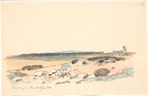 Landschap van Hornbæk met de plantage en Kullen op de achtergrond door Johan Thomas Lundbye