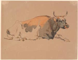 Liggende rood- en zwartbonte koe door Johan Thomas Lundbye