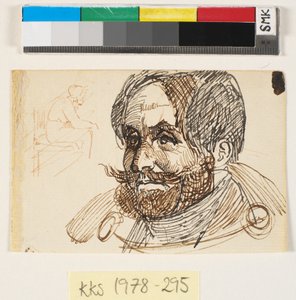 Portret van een bebaarde man in een jas en studie van een zittende vrouw