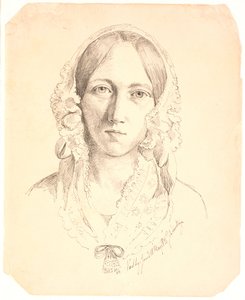 Portret van een Jonge Vrouw, en face. Mogelijk Voorstellende Louise Marie Neergaard (1816-1895) door Johan Thomas Lundbye