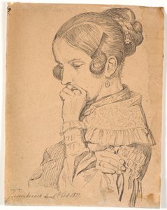 Portret van een jonge dame, 3/4 profiel naar links