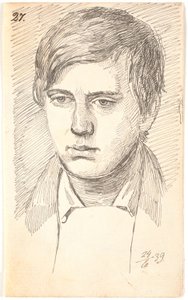 Portret van een jonge man, en face door Johan Thomas Lundbye
