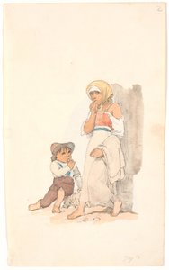 Bedelende kinderen, knagend aan brood