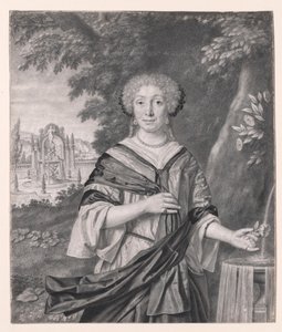 Portret van een Vrouw bij een Fontein, een Roos in Haar Hand door Johan Thopas