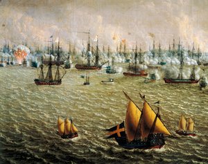 Slag bij Skargard tussen Zweedse en Russische vloten vanwege Zweedse heerschappij over Finland, 10 juli 1790