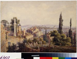 Uitzicht op Constantinopel en de Gouden Hoorn door Johan Wolfensberger