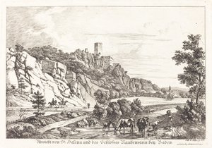 Gezicht op St. Helena en het Kasteel Rauhenstein bij Baden