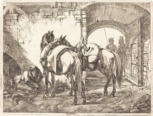Kozakkenpaarden in een binnenplaats door Johann Adam Klein