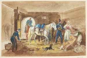 Ruiters in een stal door Johann Adam Klein
