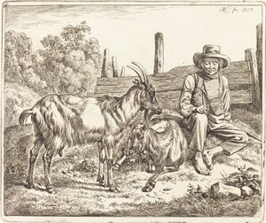 Herderjongen met twee geiten door Johann Adam Klein