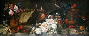 Stilleven met bloemen en fruit, c.1785-87 door Johann Amandus Winck
