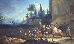 Valkenjachtpartij (een van een paar) door Johann Andreas Graff