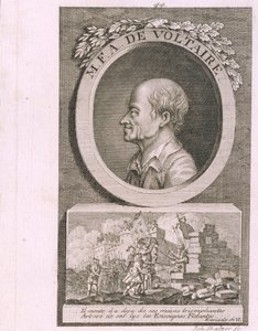 Portret van de schrijver, essayist en filosoof François Marie Arouet de Voltaire 1694-1778