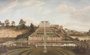 Nederlands herenhuis met tuin, 1730 door Johann Baptiste Bouttats