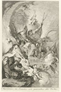 Het Christuskind als Salvator Mundi met verscheidene heiligen en paus Clemens XIII