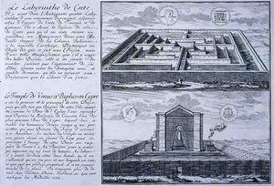 Het Labyrint op Kreta en de Tempel van Venus, Paphos, Cyprus, beide genomen van ontwerpen gevonden op oude Romeinse munten uit 