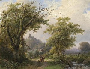 Wandelaar bij de beek door Johann Bernhard Klombeck
