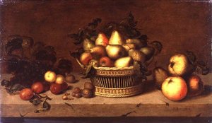 Stilleven van fruit in een mand door Johann Bouman