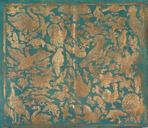 Brocade papier met vogelafbeeldingen, ca. 1790