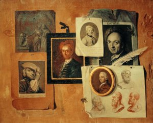Quodlibet met portretten van tijdgenoten en antieke hoofden