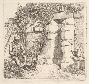 De oude man en zijn Pomeranian hond, 1817