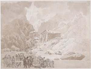 Doortocht van soldaten op de St. Bernard door Johann Christian Ernst Müller