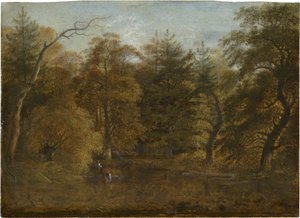 Boslandschap met een vijver