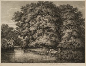 Een Boer die Zijn Vee het Water In Drijft door Johann Christian Reinhart