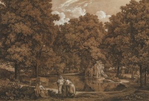 Arcadisch Landschap met Drie Figuren bij een Meer