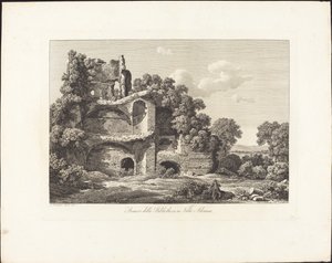 Restanten van de bibliotheek in Villa Adriana door Johann Christian Reinhart
