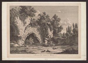 Gezicht op het theater in Albano (Herder met schapen tussen ruïnes) door Johann Christian Reinhart
