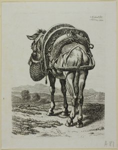 Voedende muilezel - Achter, uit Die Zweite Thierfolge door Johann Christian Reinhart