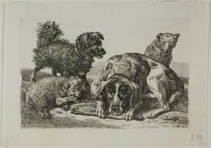 Vier honden, uit Die Zweite Thierfolge door Johann Christian Reinhart