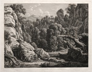 Heroïsch Landschap: Landschap met de Verzoeking van Christus, 1799 door Johann Christian Reinhart