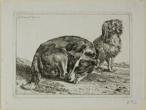 Twee rustende honden, uit Die Zweite Thierfolge door Johann Christian Reinhart