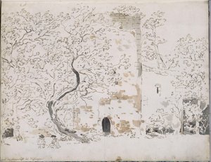 Twee tekenaars voor een kasteel achter bomen: in de Maienlust bij Wasungen door Johann Christian Reinhart
