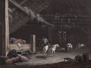 Het witte paard: schuurinterieur door Johann Christoph Dietzsch