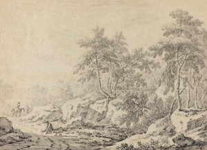 Reizigers in een Rotsachtig Bos door Johann Christoph Dietzsch