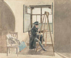 De schilder Johann Adam Klein voor zijn ezel door Johann Christoph Erhard