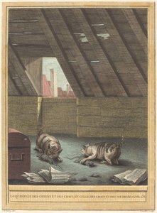 De ruzie van katten en honden, en die van katten en muizen door Johann Christoph Teucher after Jean Baptiste Oudry