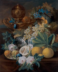 Stillevens met fruit en bloemen door Johann Conrad Eichler