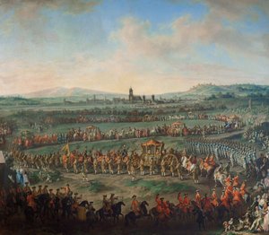 Intocht van keizer Franz I. Stephan en zijn zoon Joseph (II.) in Frankfurt op 29 maart 1764 door Johann Dallinger von Dalling