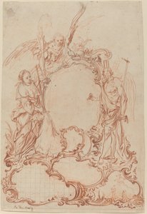 Rococo Cartouche met Allegorische Figuren door Johann Daniel Herz the Elder