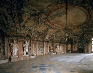 Zicht op de Grote Salon van het kasteel van Weissenstein, architect Johann Dientzenhofer (1663-1726) 1714 Pommersfelden, Duitsland door Johann Dientzenhofer
