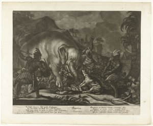 Jacht op olifanten door Johann Elias Ridinger