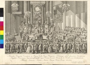 Kroning van keizer Leopold II tot koning van Hongarije in Bratislava op 15 november 1790 door Johann Ernst Mansfeld